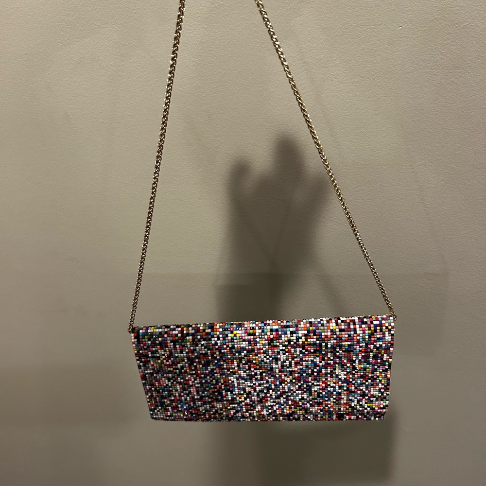 Sondra Roberts Colorful Beaded Clutch with Gold Chain